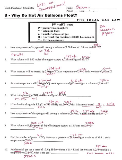 gas variables worksheet answers